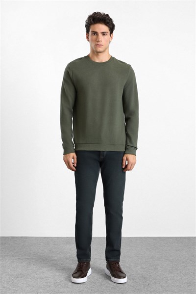 Haki Regular Düz Baskısız Selanik Bisiklet Yaka Cepsiz Sweatshirt