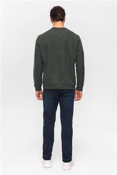 Haki Regular Düz Bisiklet Yaka Sweatshirt