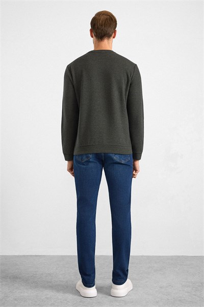 Haki Regular Düz Bisiklet Yaka Sweatshirt