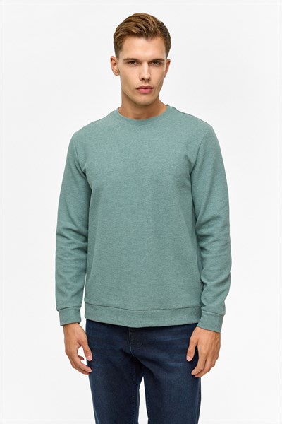 Haki Regular Düz Bisiklet Yaka Sweatshirt