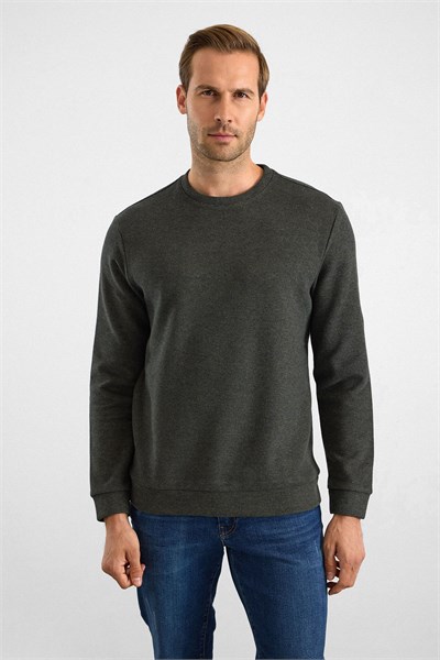 Haki Regular Düz Bisiklet Yaka Sweatshirt