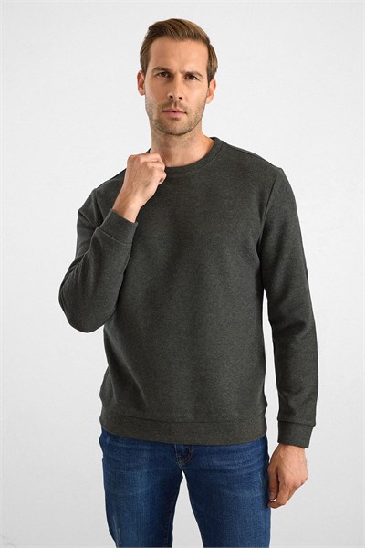 Haki Regular Düz Bisiklet Yaka Sweatshirt