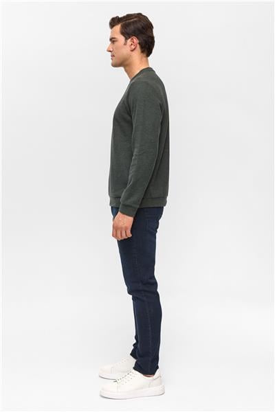 Haki Regular Düz Bisiklet Yaka Sweatshirt