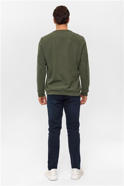 Haki Regular Düz Bisiklet Yaka Sweatshirt