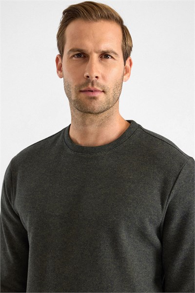 Haki Regular Düz Bisiklet Yaka Sweatshirt