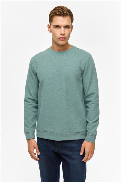 Haki Regular Düz Bisiklet Yaka Sweatshirt