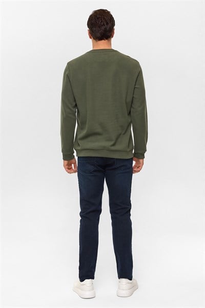 Haki Regular Düz Bisiklet Yaka Sweatshirt