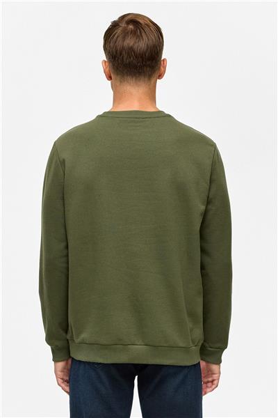 Haki Regular Düz Bisiklet Yaka Sweatshirt