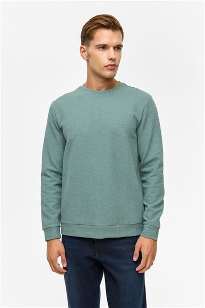 Haki Regular Düz Bisiklet Yaka Sweatshirt