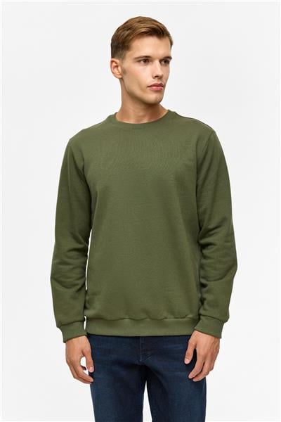 Haki Regular Düz Bisiklet Yaka Sweatshirt