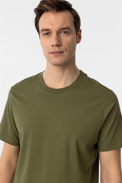 Haki Regular Düz Bisiklet Yaka Tişört