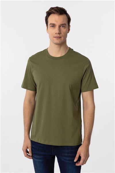 Haki Regular Düz Bisiklet Yaka Tişört