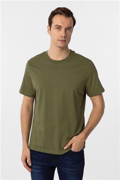 Haki Regular Düz Bisiklet Yaka Tişört