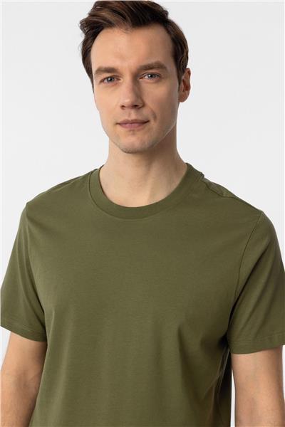 Haki Regular Düz Bisiklet Yaka Tişört