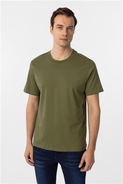 Haki Regular Düz Bisiklet Yaka Tişört