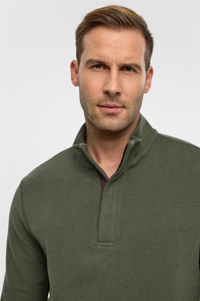 Haki Regular Düz Polo Yaka Sweatshirt