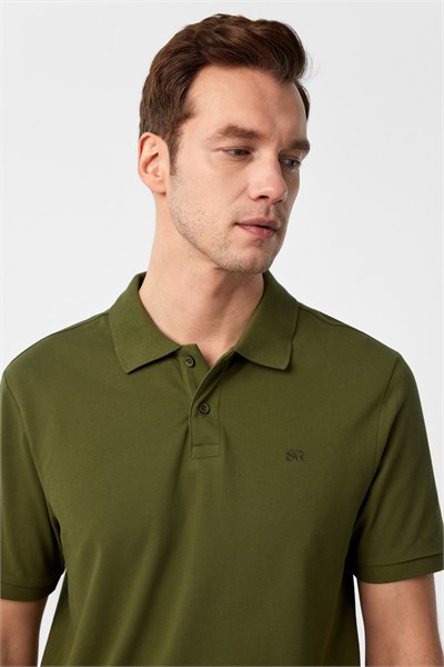 Haki Regular Düz Polo Yaka Tişört