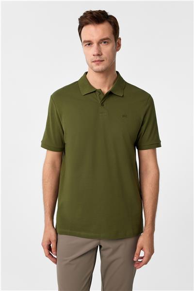 Haki Regular Düz Polo Yaka Tişört