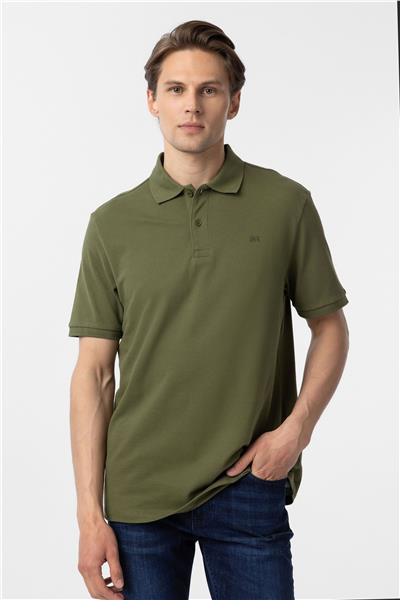 Haki Regular Düz Polo Yaka Tişört