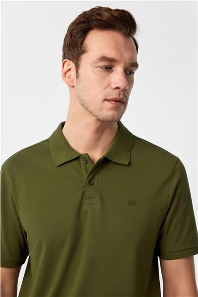 Haki Regular Düz Polo Yaka Tişört