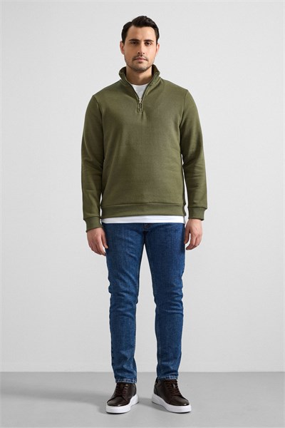 Haki Regular Düz Yarım Balıkçı Yaka Sweatshirt