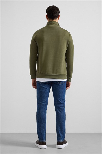 Haki Regular Düz Yarım Balıkçı Yaka Sweatshirt