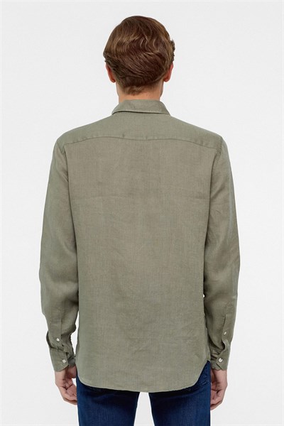 Haki Regular Fit Düz Klasik Yaka Gömlek