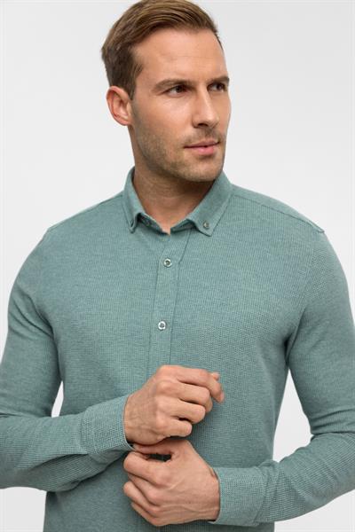 Haki Slim Armürlü Düğmeli Yaka Gömlek