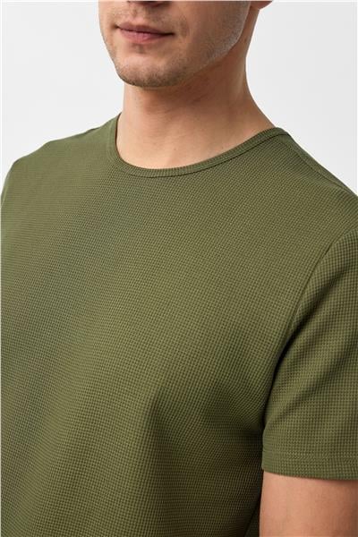 Haki Slim Fit Armürlü Bisiklet Yaka Tişört