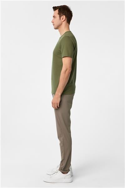 Haki Slim Fit Armürlü Bisiklet Yaka Tişört