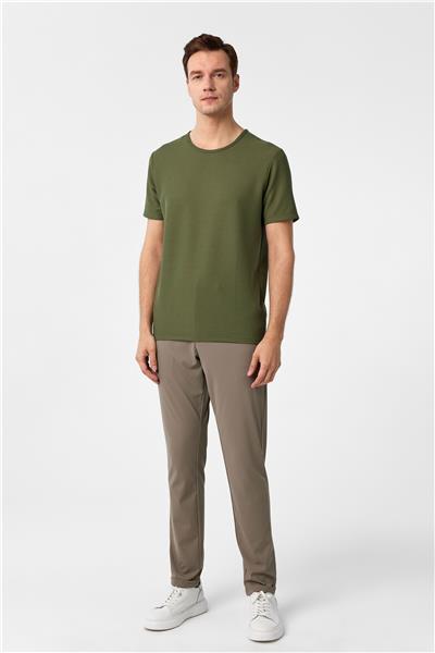 Haki Slim Fit Armürlü Bisiklet Yaka Tişört