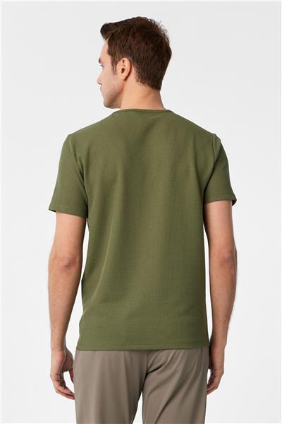 Haki Slim Fit Armürlü Bisiklet Yaka Tişört