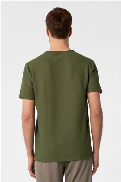 Haki Slim Fit Armürlü Bisiklet Yaka Tişört