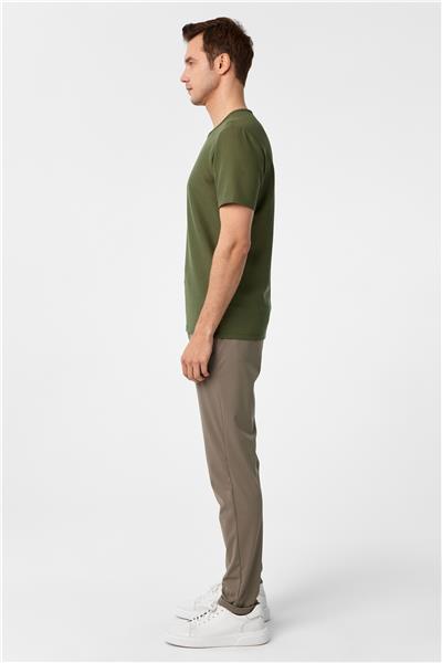 Haki Slim Fit Armürlü Bisiklet Yaka Tişört