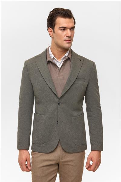 Haki Slim Desenli Mono Yaka 6 Drop Ceket