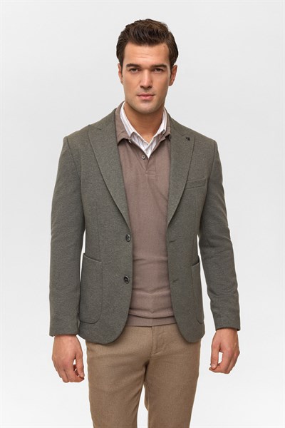 Haki Slim Desenli Mono Yaka 6 Drop Ceket