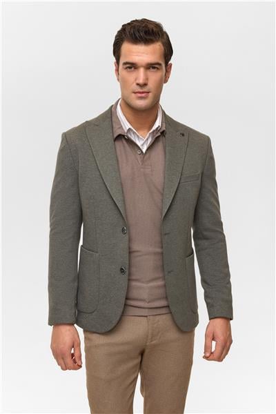 Haki Slim Desenli Mono Yaka 6 Drop Ceket