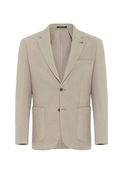 Haki Slim Fit Desenli Mono Yaka 6 Drop Ceket