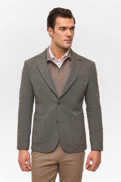 Haki Slim Desenli Mono Yaka 6 Drop Ceket