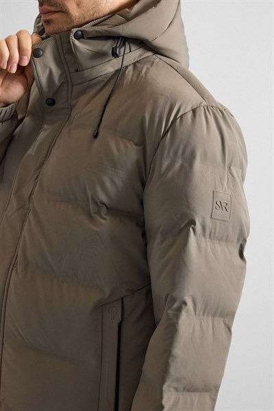 Haki Slim Dik Yaka Düz Cepsiz Fermuar + Çıtçıt Elyaf Dolgulu Standart Mont