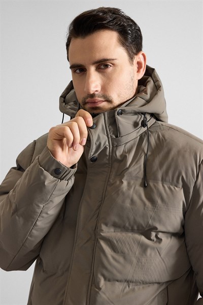 Haki Slim Dik Yaka Düz Cepsiz Fermuar + Çıtçıt Elyaf Dolgulu Standart Mont