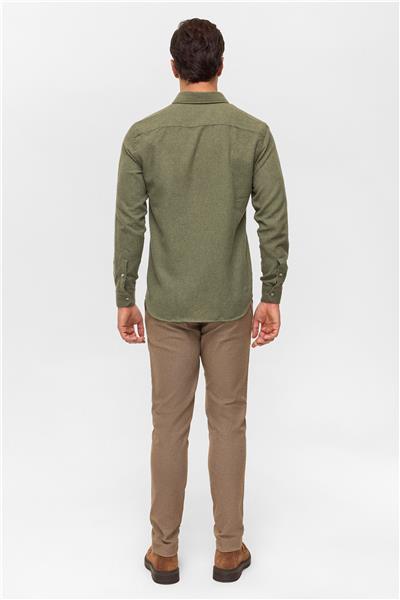 Haki Slim Düz Düğmeli Yaka Gömlek