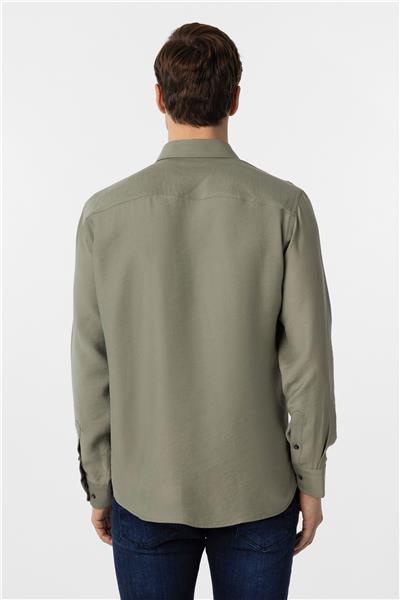 Haki Slim Fit Düz Klasik Yaka Gömlek