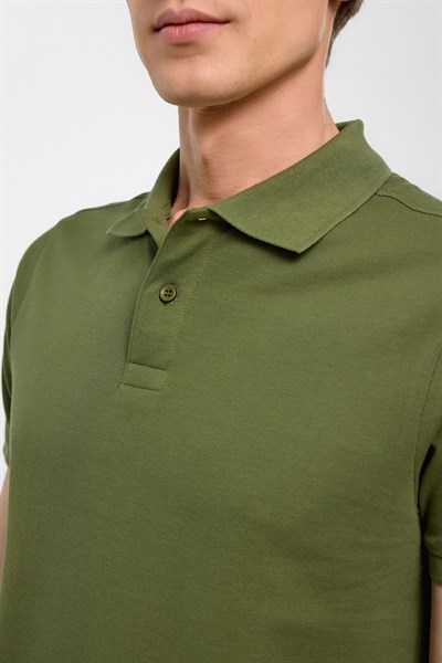 Haki Slim Düz Polo Yaka Tişört