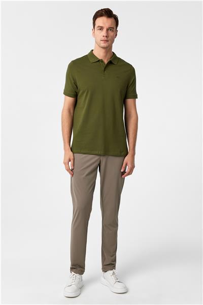 Haki Slim Fit Düz Polo Yaka Tişört