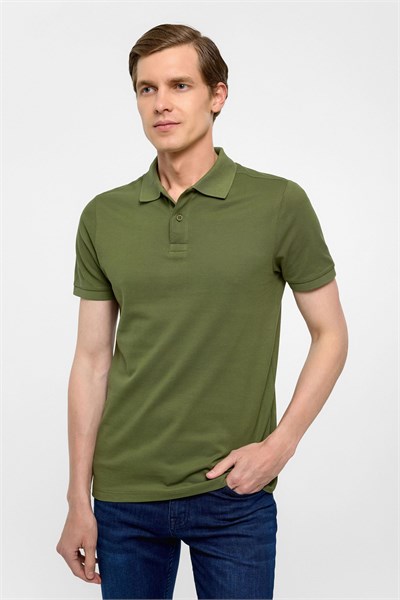 Haki Slim Düz Polo Yaka Tişört