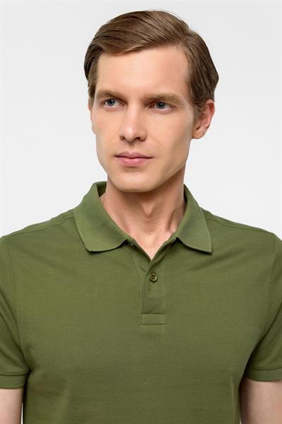Haki Slim Düz Polo Yaka Tişört