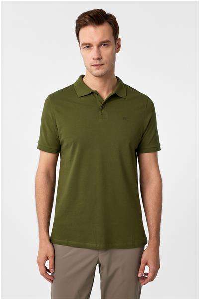 Haki Slim Fit Düz Polo Yaka Tişört