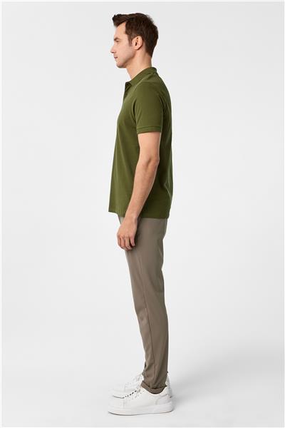 Haki Slim Fit Düz Polo Yaka Tişört