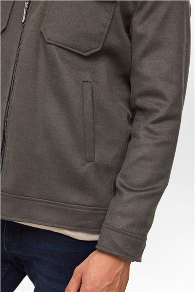 Haki Slim Düz Sivri Yaka Mont